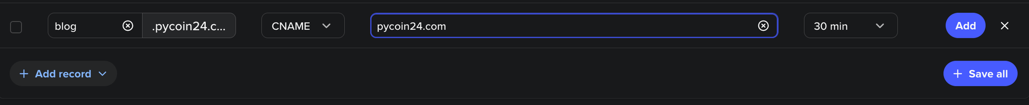 Adding CNAME record for Spaceship domain
