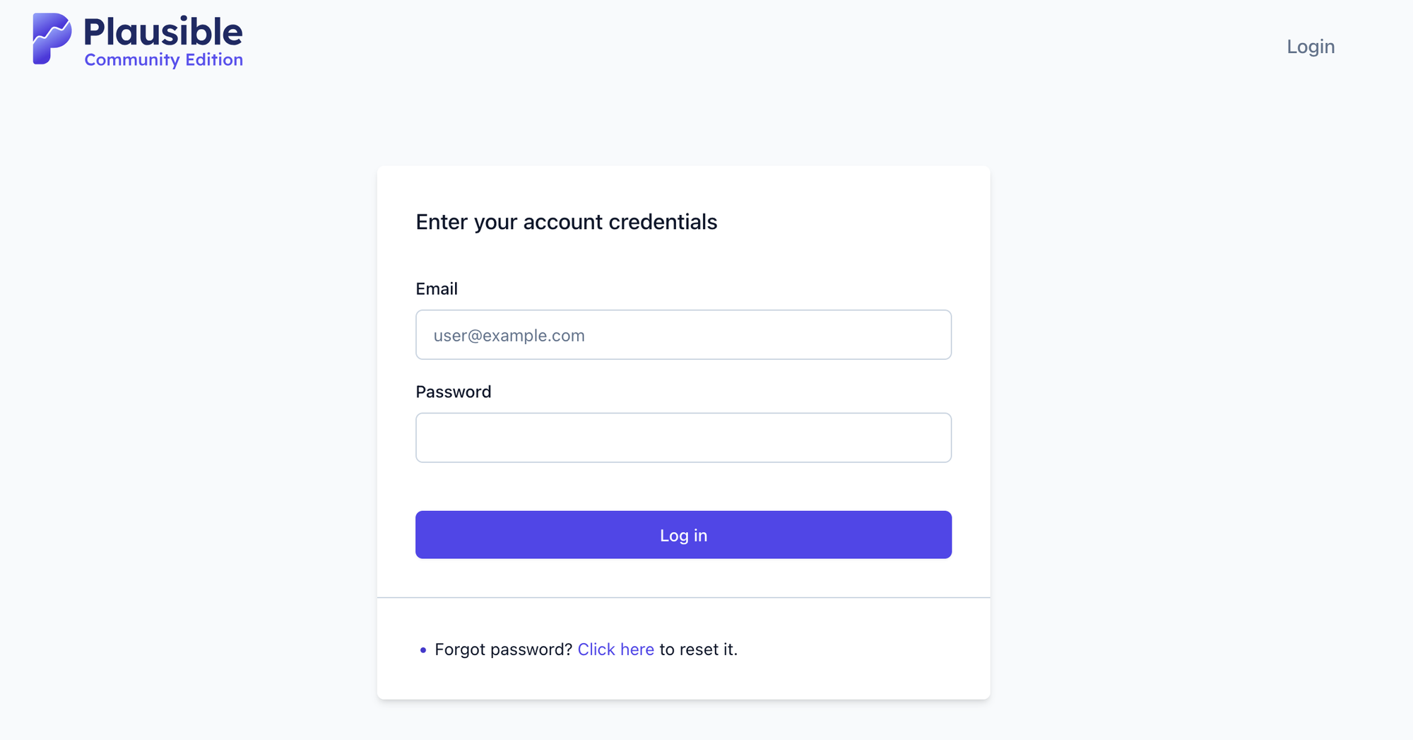 Plausible Web Analytics Login Panel